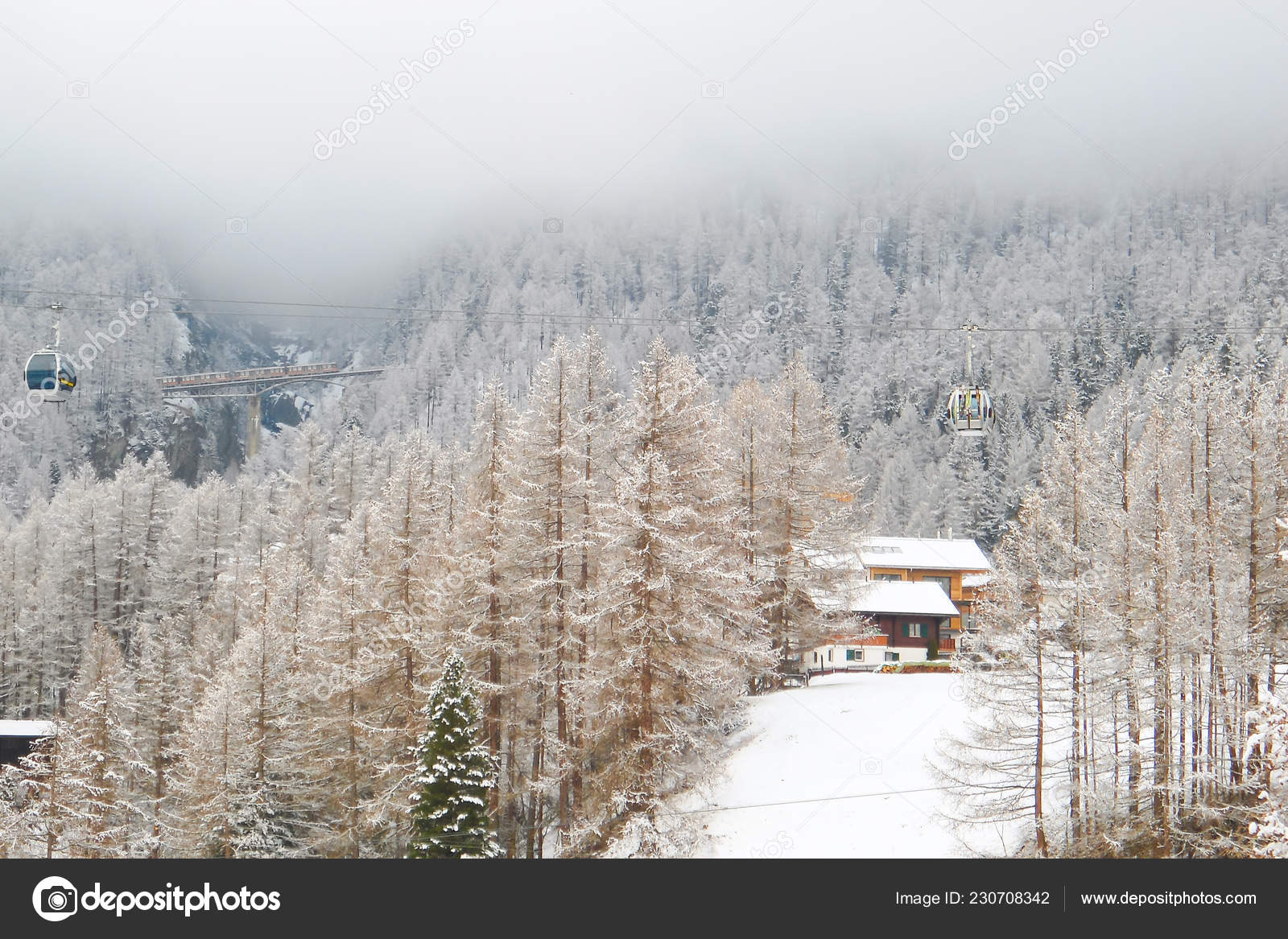 Swiss Ski Resort Winter Funicular Train Climbing Uphill Traditional Swiss Ski Resort Winter Funicular Train Climbing Uphill Traditional
