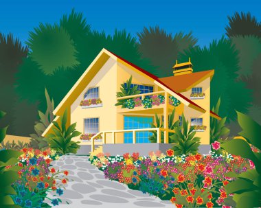 Bir çiçek bahçesi ile ev