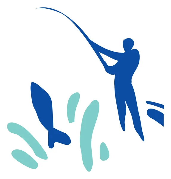 Recreation, sports, activity. Fishing, a man with a fishing rod and a fish caught. Pictogram.