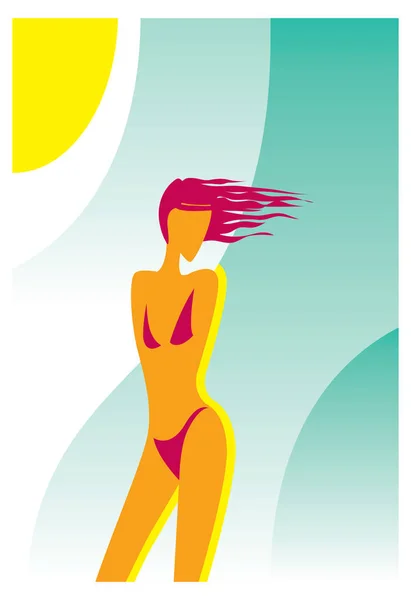 Fille Ensoleillée Bikini Illustration — Image vectorielle