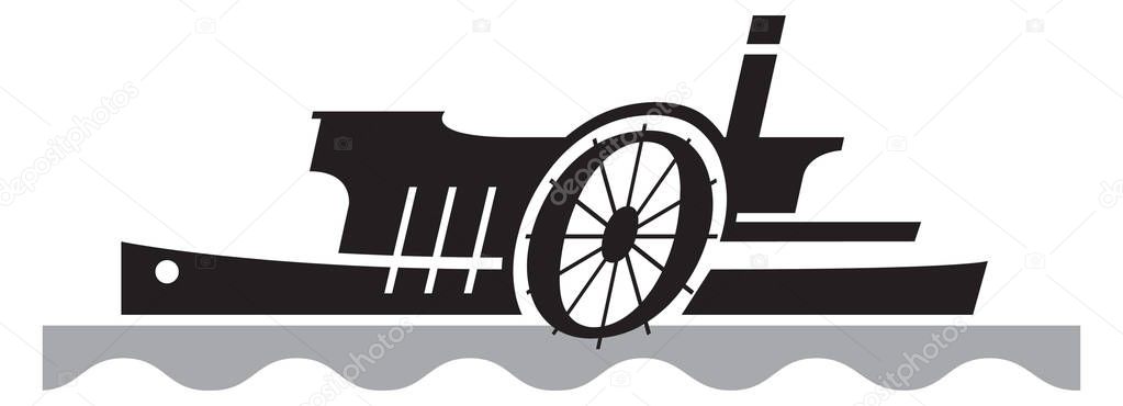 graphic image of a wheeled ship steamer. logo template