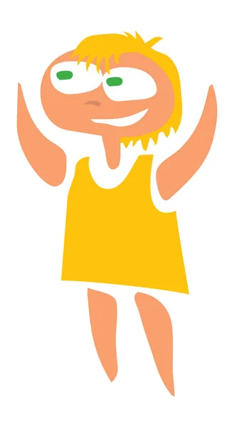 Mutlu Kız Sarı Elbiseli Vektör Görüntü Illüstrasyon Için — Stok Vektör