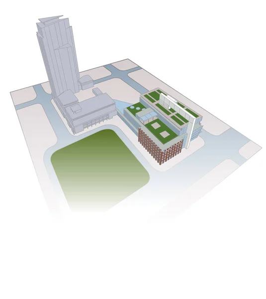 Komplex Aus Bürogebäuden Park Straßen Stadtplan — Stockvektor