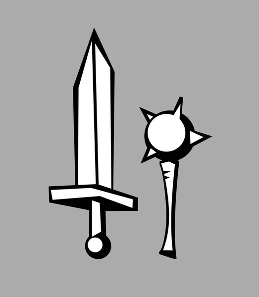 Çivili Mace Kılıç Logo Veya Gösterimler Için Ayarla — Stok Vektör