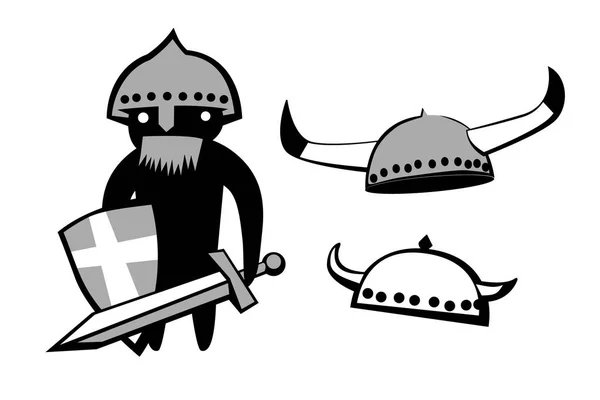 Medieval Warrior Viking Helmet Set Logo Illustrations — Stock Vector