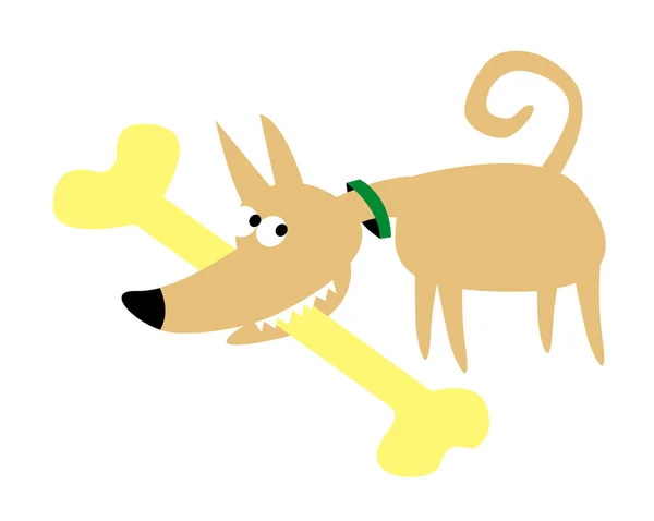 Mały Pies Dużą Smaczną Kością Rysunek Wektorowy Ilustracji — Wektor stockowy