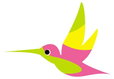 Uçan renkli Sinekkuşu veya Colibri İllüstrasyon. Vektör illüstrasyon. Beyaz arka planda yalıtılmış görüntü. Sinekkuşları kuşu. Logo veya İllüstrasyon için vektör çizimi.