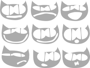 Çeşitli duygular ile sevimli kedi karakter seti. Vektör çizimleri. logo, maskot, etiket, emoji, ifade.