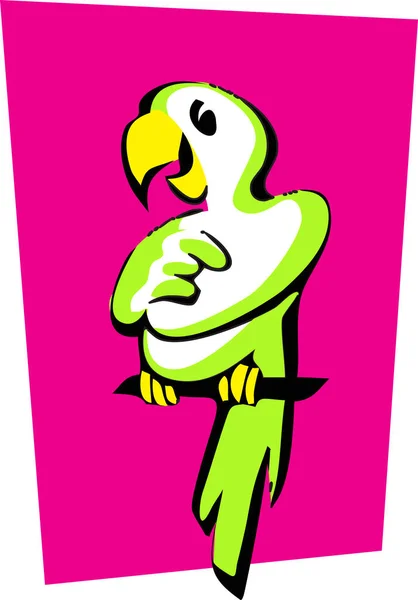 Papagei Stilisiertes Bild Eines Fröhlichen Grünen Papageien Vektorzeichnung Für Logo — Stockvektor