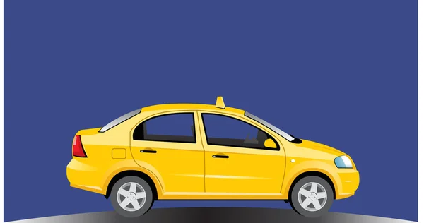 Taxi Car Realistic Drawing Yellow Car Blue Background Vector Drawing — Stock Vector