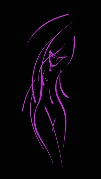 Vücut kıvrımları. Siyah arka planda zarif bir kız figürü. İllüstrasyon için vektör resmi.