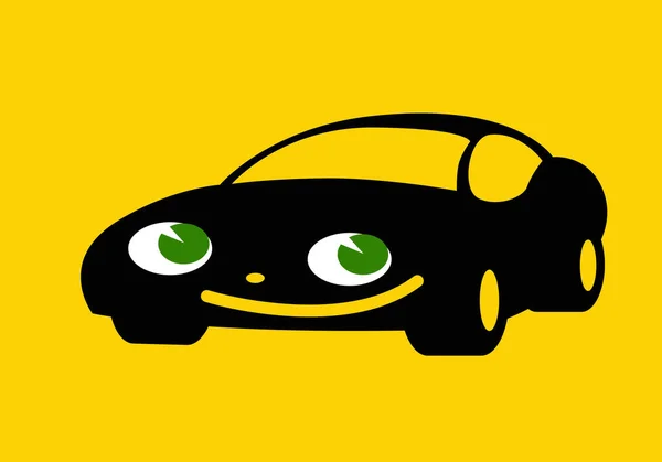 Černé Roztomilé Auto Zelenýma Očima — Stockový vektor