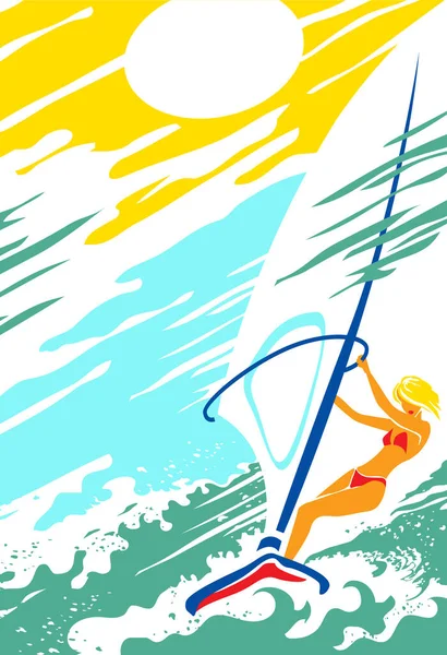 Recreación Deportes Pasatiempo Activo Hermosa Chica Windsurfer Mar Abierto — Vector de stock