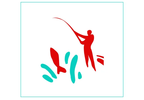レクリエーションや水の上のスポーツ 釣りに成功 アイコン イラストのベクトル画像 — ストックベクタ