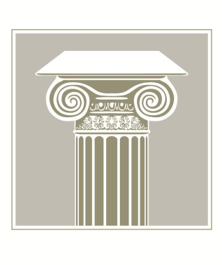 Sütunun tepesinde. Mimarlık, tasarım. Antika bir sütunun grafiksel çizimi. Logo veya çizimler için vektör resmi.