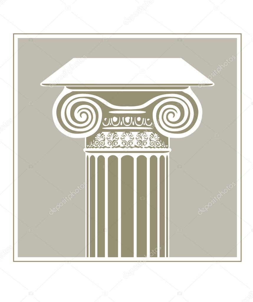 The top of the column. Architecture, design. Graphic drawing of an antique column. Vector image for logo or illustrations.