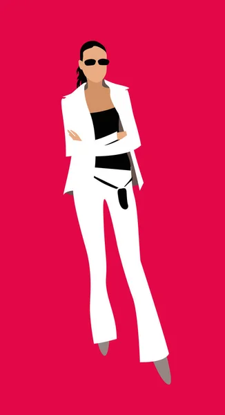 Mädchen Weißen Anzug Auf Rotem Hintergrund Vektorbild Für Illustrationen — Stockvektor