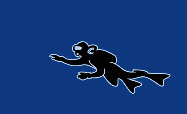 Samotność Głębokim Błękitnym Morzu Nurek Nurkowy Wektorowy Obraz Logo Ilustracji — Wektor stockowy