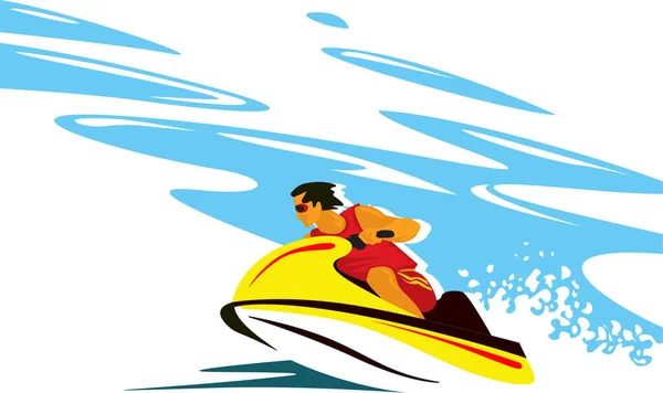 Geschwindigkeit Auf See Mutiger Fahrer Auf Einem Aquabike Vektorbild Für — Stockvektor