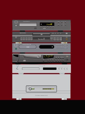 Kaliteli ses için aygıtlar. CD oynatıcılar. İllüstrasyonlar için vektör resmi.