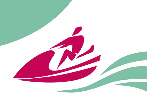 Море Волны Скорость Человек Реактивном Велосипеде Икона Пиктограмма Логотип Векторное — стоковый вектор