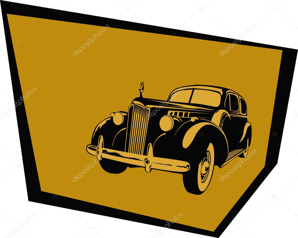 Old poster. Stylized image of a car from the 40s. Vector image for illustrations.