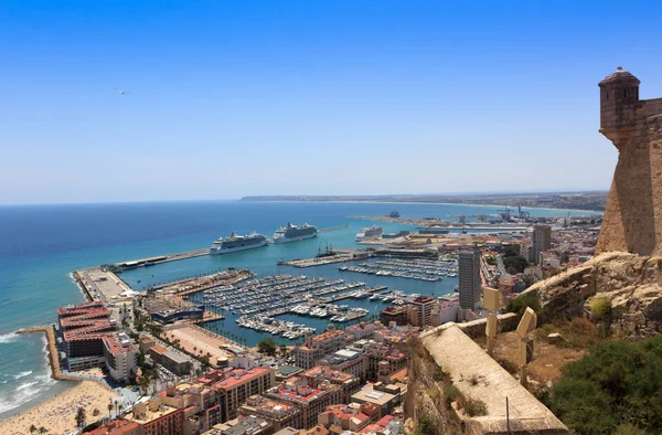 Alicante Santa Barbara Castle Panoramic Aerial View Famous Touristic City — Stock Photo, Image