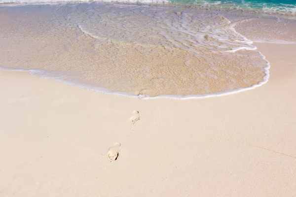 Pegadas Areia Branca Costa Caribenha — Fotografia de Stock