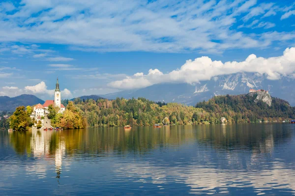 Der See Blutete Aus Slowenien Blick Auf Die Mariä Himmelfahrt — Stockfoto