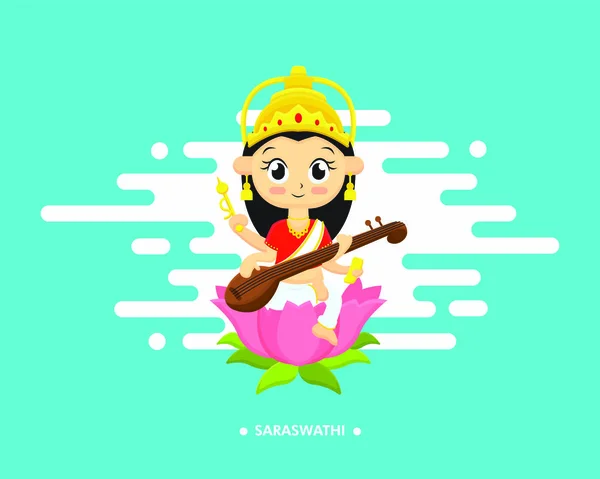 Tanrıça saraswati metinle Illustration. Navaratri, bu sonbaharda her yıl kutlanan bir dokuz gece (ve on gün) Hindu festivali.