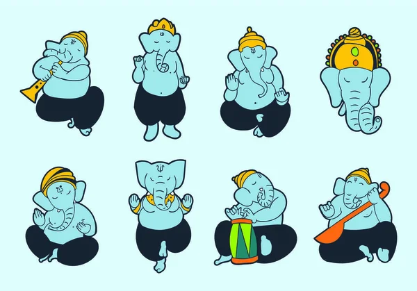 Ganesha animasyon seti. Ganesh, Ganapati ve Vinayaka olarak da bilinir, en bilinen ve en çok tapılan tanrılardan biridir.