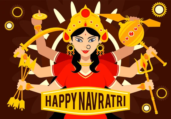 Illustratie Van Godin Durga Met Tekst Navaratri Een Negen Nachten — Stockvector