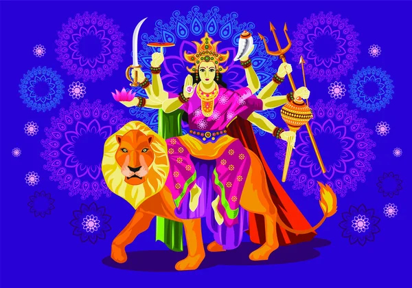 Иллюстрация Богини Дурги Текстом Наваратри Индуистский Фестиваль Продолжительностью Девять Ночей — стоковый вектор