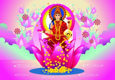 Tanrıça Lakshmi 'nin metinli tasviri. Navaratri, her yıl sonbaharda kutlanan dokuz gece (ve on gün) Hindu festivali..