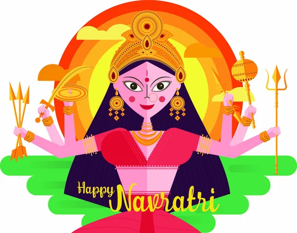 Ilustración Diosa Lakshmi Con Texto Navaratri Festival Hindú Nueve Noches — Vector de stock