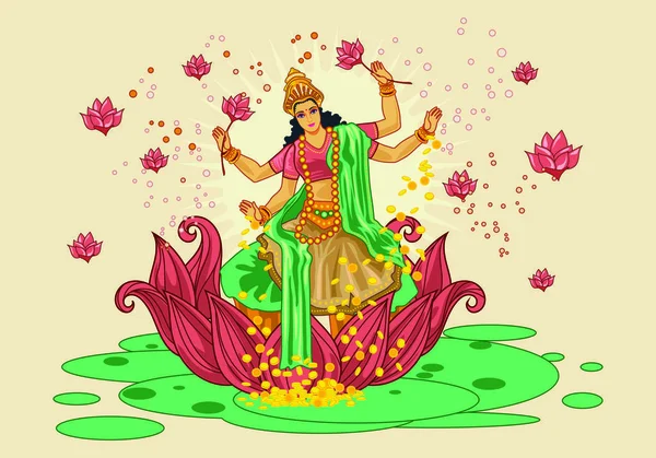 Illustration Der Göttin Durga Mit Text Navaratri Ist Ein Neun — Stockvektor