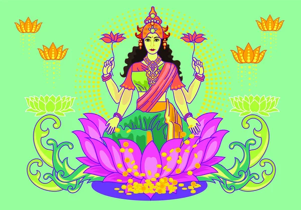 Illustration Déesse Lakshmi Avec Texte Navaratri Est Festival Hindou Neuf — Image vectorielle