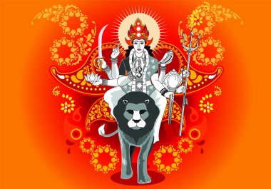 Tanrıça durga metinle Illustration. Navaratri, bu sonbaharda her yıl kutlanan bir dokuz gece (ve on gün) Hindu festivali.