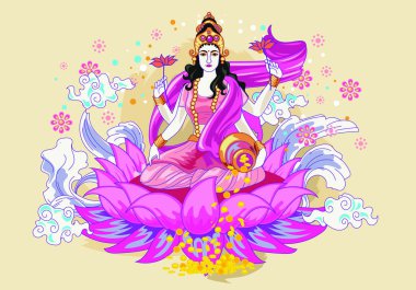 Tanrıça Lakshmi 'nin metinli tasviri. Navaratri, her yıl sonbaharda kutlanan dokuz gece (ve on gün) Hindu festivali..
