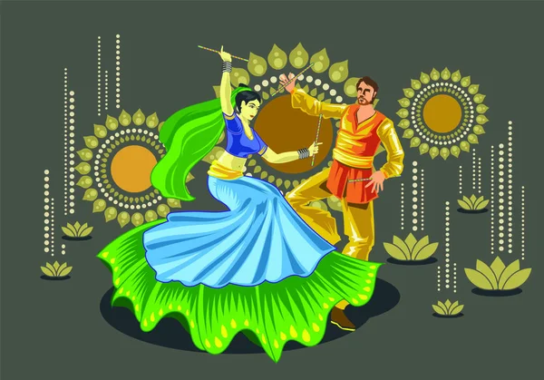 garbha gece poster Illustration. Bir kadın dandiya onun elinde dans.