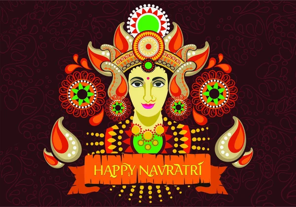 Illustratie Van Godin Durga Met Tekst Navaratri Een Negen Nachten — Stockvector