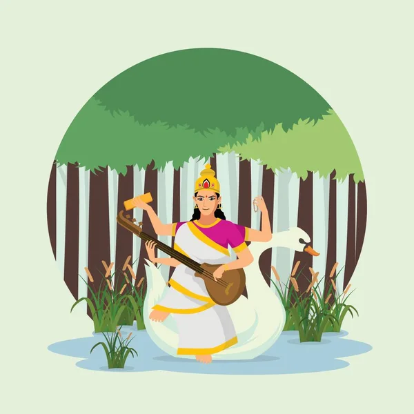 Tanrıça saraswati metinle Illustration. Navaratri, bu sonbaharda her yıl kutlanan bir dokuz gece (ve on gün) Hindu festivali.