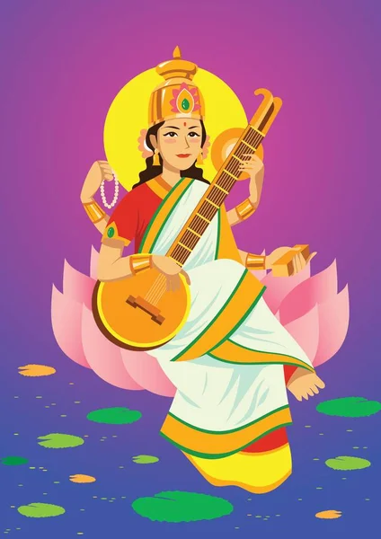 Ilustración Diosa Saraswati Con Texto Navaratri Festival Hindú Nueve Noches — Archivo Imágenes Vectoriales
