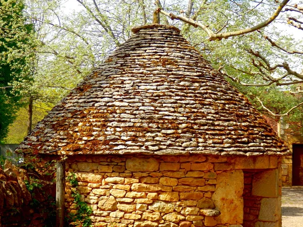 Pavillon Français Pierre Calcaire Ronde Construit Murs Pierre Sèche Toit — Photo