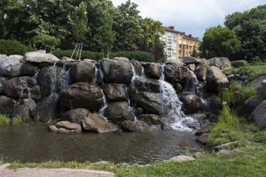 Şelale Park yeşil ağaçlar ve otlar ile