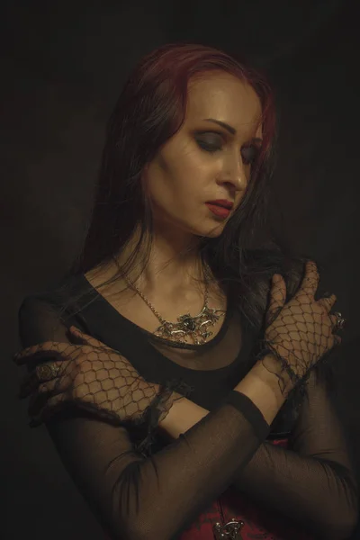 Gothic Lady Posing Black Background — Stock Photo, Image