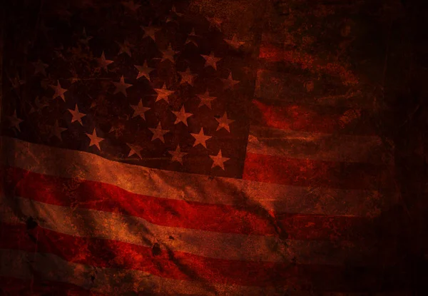 Closeup Grunged Aged American Flag Dark Background — Stock Photo, Image