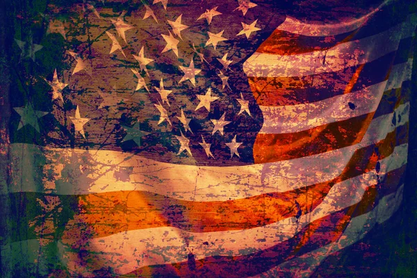 Closeup Grunged Aged American Flag Dark Background — Stock Photo, Image