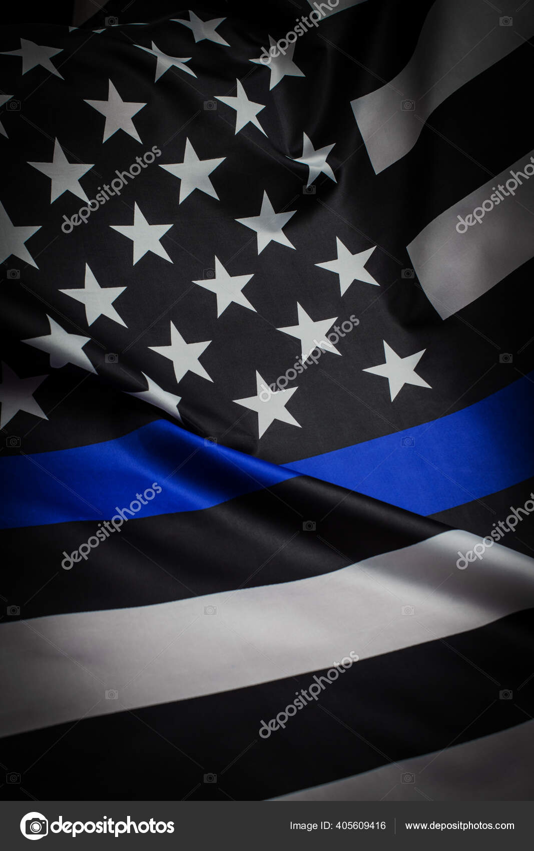 Thin Blue Line Wavy American Flag Support Police Law Enforcement — Stock  Photo © IgorFaun #405609416, image size:1067x1700