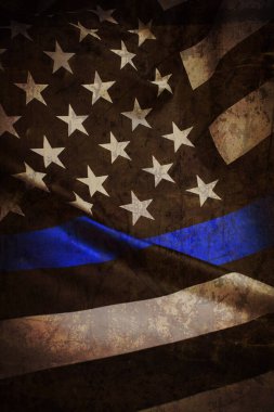İnce Mavi Hat Dalgalı Amerikan Bayrağı Polis ve Polis Teşkilatını Destekliyor
